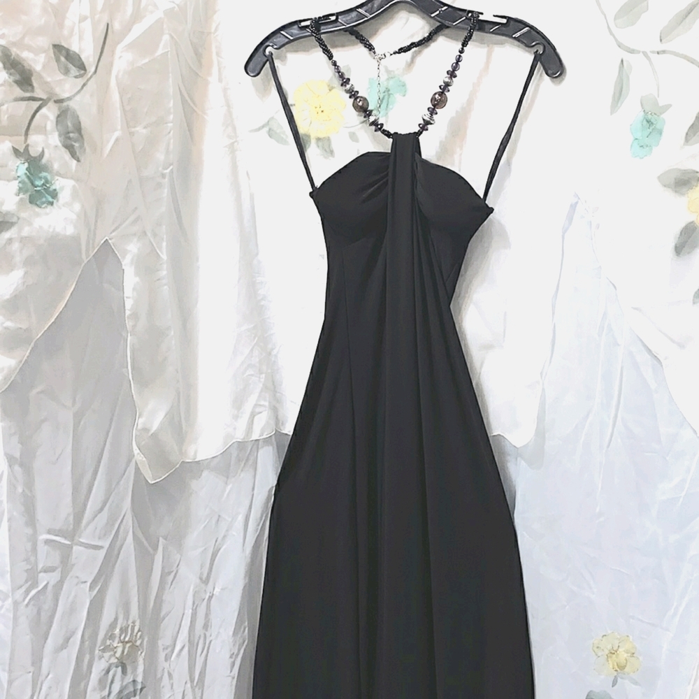 C. GRAFFITI POLY/SPANDEX JEWEL HALTER MAXI SZ S